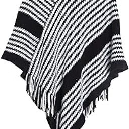 Winter Warm Kniitted Wool V neck Stripe Fringe Tassel Poncho Wrap Shawl Sweater Cape Top for Girls & Women-image-79