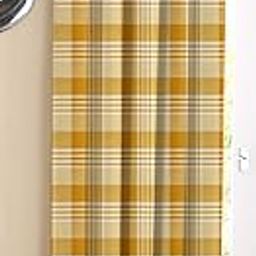 AIRWILL Cotton Track Dobby Yellow Designed Blackout and Room Darkening 7ft Door Curtains Pack of 1 pc. (Self Design - Yellow)-picture-14