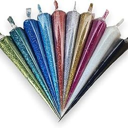 RIA Studio Colorful Glitter Liquid Paste Cones for Arts & Crafts Material, Lippan Art and Decorative Purposes Pack of 10 Cones (Multicolor)-25