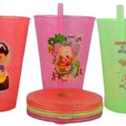 PUTHAK-Unequetrend Acrylic Sipper Glass with Lid for Kids for Water and Milk Travel Use Accessories (Pack of 3), Multicolour, PTHK-1214-image-9