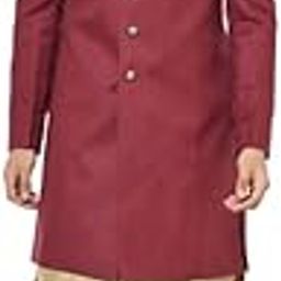 Men's Indo-Western Kurta Sherwani Dhoti Set, Maroon Cotton Blend, Solid Dyed Regular Fit Mandarin Collar Full Sleeves-image-64