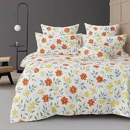 BSB HOME 300 TC Microfiber XXL Soft Cotton Super King Size Bedsheet for Double Bed, King Size 108 Inches X 108 Inches, 9 Feet, 275 X 275 cm with 2 Large Size Pillow Covers - White and Orange-image-58