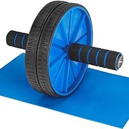 Amazon Brand - Symactive Home Gym Dual Anti-Skid Wheel Ab Roller/Blaster for Abdominal Core Exercise for Men & Women (6 MM Safe Knee Mat, Foam Handles, Blue, Max Wt: 100 Kg)-13