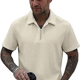 Mens Textured Polo Neck Neck Half Sleeve Light Grey Polyester T-Shirt-image-25