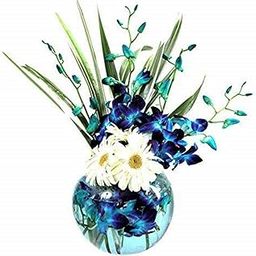 Premium Glass Vase Fresh Flowers Arrangement of 05 Purple Orchids & 3 White Gerberas || TFM Valentine Day Gift-image-47