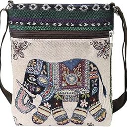 Sling Bag for Women Boho Elephant Embroidery Canvas Shoulder Bag Casual Mobile Pouch for Women, Crossbody Bag for Travel-image-48
