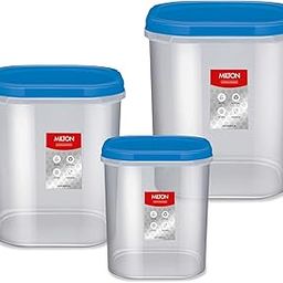MILTON Quadra Modular Multi-Purpose Plastic Containers with Lid, Set of 3 (2L, 3L & 4L) Kitchen Storage Container Set for Spices, Atta, Grains Organizers, Transparent Dabba, Blue-22