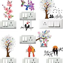 Switch Board Sticker Floral Stickers Wall Stickers Light Switch Sticker Multi Design - Pack of 1 (8 Stickers)-11