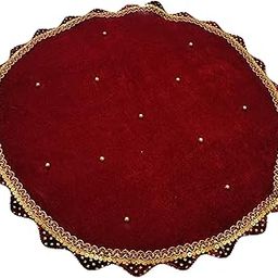 Navti Creations Handcrafted Maroon Round Velvet THAALPOSH/Puja aasan for God Mandir/Prasad Thali Cover with Cutwork Design border for Diwali, Navratri, karwa chauth and Various Puja Rituals (Pack of 1) 18 inches-8