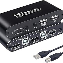 Ubervia KVM Switches - KVM HDMI Switch 2 Ports USB Switch Switcher Box 2 In 1 Out for 2 Computers Share Keyboard And Mouse Support 4K30Hz 3D for WindowsLinuxMac System with 2x USB 1x Power Cable-51