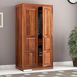 THE HOME HEAVEN INTERIOR Solid Wood Wardrobe with 3 Drawer and 4 Shelves Storage for Bedroom Wooden Almirah for Clothes for Living Room Bedroom Home, Solid Wood Furniture (Teak)-6