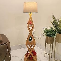 Nikhat Instruments Wooden Italian Wooden Crafter Standard Size Floor Lamp New Cross Design with Khadi Lamp Shade, Bulb and Holder, Pack of 1-image-33