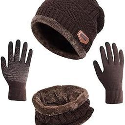Winter Beanie Hat Scarf Gloves Slouchy Snow Knit Skull Cap Infinity Scarves Touch Screen Mittens for Women-picture-18