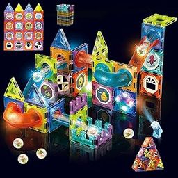 EQUIPAGECART Light Magnetic Tiles Building Blocks for Kids, 3D Clear Stem Magnets Construction Toys Marble Run Creativity Educational Toys for Little Kids Girls Boys Gift - 75 Pieces-15