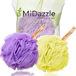 Midazzle Luxury Loofah Bathing Sponge Exfoliator Scrubber for High Lather Cleansing (Small, Pack of 2, Purple & Yellow)-image-93