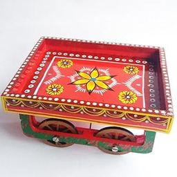 UNIEYE Wooden Handpainted Serving Cart (Thela), Trolley with Moving Wheel for Dinning Table, Restaurant Serving (Multicolour)-image-33