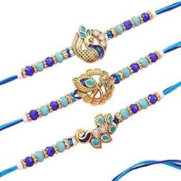 Premium Handcrafted Radiant Tradational Set Of 3 Regal Peacock Rakhi With Roli Pack For Raksha Bandhan - Rakhi For Brother, Bhai, Kids, Bhaiya, Cousins & Raksha Bandhan Gift-image-81