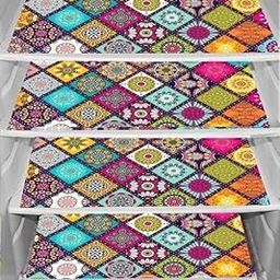 BHOLA PARVATI Trading Corporation Waterproof PVC Refrigerator Drawer/Fridge/Multipurpose Mat Set of 4 Pcs (12 X 17 Inches) Rangoli Design-25