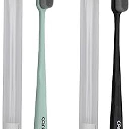 CARE CUB Black & Green Flat Head Ultra Soft-Bristles Micro Nano 10,000 Nano Bristle Good Cleaning Effect For Sensitive Teeth Oral Gum Recession,Manual Toothbrush For Adults Pack Of 2-image-13