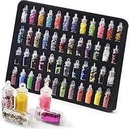 48 in 1 Set of 3D Nail Art Glitter Bottle, Sequins, Rhinestones, Beads ( Multicolour )-11
