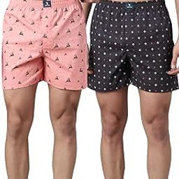 Men Peach and Grey Printed Pure Cotton Boxer Shorts Pack of 2-image-26