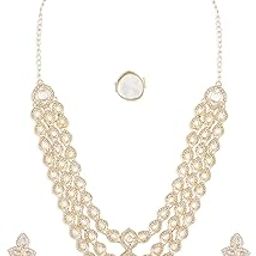Gold Tone Dazzling Stones Austrian Diamonds Layered Necklace Earring & Ring Set For Women-ZPFK18079-image-20