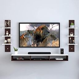 UBAIDA ART Wall Mount Tv Entertainment Unit/with Set Top Box Stand and Wall Shelf,Living Room 32 INCH TV Engineered Wood (32 INCH TV) (Brown-White)-16