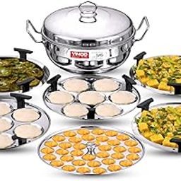 Vinod Stainless Steel Deluxe Multi Kadai with 6 Plates - 26cm, 2 Idli, 2 Dhokla,1 Patra and 1 Mini Idli Plate | Dhokla and Momos Steamer, Maker,Induction Friendly-29
