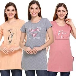 Women’S Cotton Long T-Shirts for Summer Wear - Loose Fit Combo Pack of 3, Ideal As Long T-Shirts for Women, Night Wear T-Shirts for Women, and Relaxed Fit Nightwear-image-59