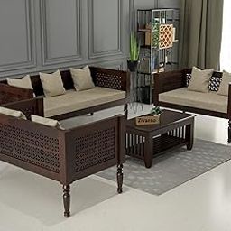 Zivanto Wooden 7 Seater Sofa Set for Living Room & Drawing Room, Capacity: Seven Seater, Seating Type: 3+2+2, Material: Solid Sheesham Wood, Cushion Color: Beige, Finish: Walnut-image-70