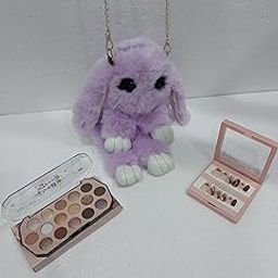 3-Piece Beauty Gift Set with Purple Plush Bunny Sling Bag, Shimmer Eyeshadow Palette, 12 Artificial Press-on Nails-42