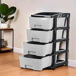 Kuber Industries Plastic 4 Tier Multipurpose Modular Drawer Storage Rack | Kitchen & Home Essentials Organizer Storage Box Cabinet | Almira Set for Stationary, Kitchen, Cosmetic | Black & Grey-53