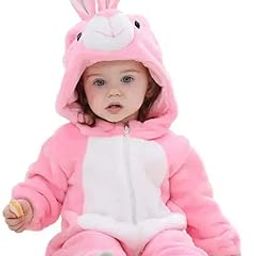 BRANDONN Unisex Baby Flannel Jumpsuit Panda Style Cosplay Clothes Bunting Outfits Snowsuit Hooded Romper Outwear (Pink White, 6-9 Months)-13