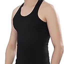 Men's Black Solid Cotton Regular Vest-image-67