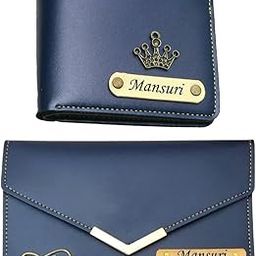Customized Name Wallet for Couples Gift Set Combo with Personalized 12 Font Name and 38 Charm Gift for Your Loved Once - Blue-image-104