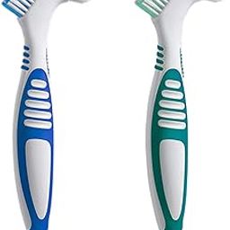 Octuitey Denture Brush 2Pcs Denture Toothbrushes，Denture Cleaning Care Cleaning Brush ，Double Sided Toothbrush，Multi-Layered Bristles and Rubber Anti-Slip Handle (Blue and Green)-image-57