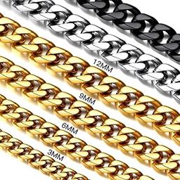316L Stainless Steel Miami Cuban Chain for Men Women, 18K Gold/Black Plated, 3mm/6mm/9mm/12mm Wide, 18"/20"/22"/24"/26"/28"/30" Long-image-19