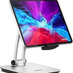 Tukzer Foldable Professional Tablet & Mobile Stand Holder with 360° Swivel & Height/Angle Adjustment| Sturdy & Heavy Metal Base, Solid Structure Cable Clips| for Up to 12 Inch Screen Devices (Grey)-16