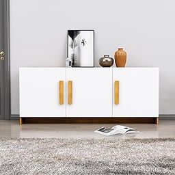 Bniture Multipurpose Storage Cabinet for Living Room, Kitchen, Office, Sideboard Cabinet with 3 Door Storage (Giant Wood & Frosty White)-image-98