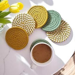 Set of 6 Drink Coaster (Yellow) 10cm 4 inches Absorbent Non Slippery Bright Vibrant, adds Grace to Your Dining Table-23
