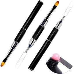 Red Square Poly Gel Brush With Spchuler 2 in 1 Designs Polygel Nail Brushes Stainless Steel Gel Nail Tool for PolyGel UV Gel Acrylic Nails Extension-30