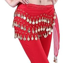 JBD ENT Belly Dance Hip Scarf Waist Belt with Gold Coins for Women and Girls (Red)-image-89
