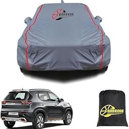 GARREGE Waterproof Car Body Cover Compatible with Kia Sonet Htk Plus Mirror and Antenna Pocket, Triple Stitched (Heat Resistant US Grey with Red Piping)-31