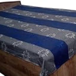 Floral Striped Single Bed Cover, Grey and Blue, Cotton Blend (Blue)-image-82