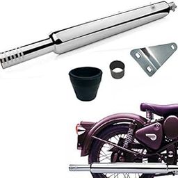 GOLSM Bike Bullet Silencer Exhaust Customized Long Bottle Empty Punjab Dholki Chrome Bike Exhaust with Zed Clamp & Bush for Royal Enfield Bullet 350 Twin Spark-image-23