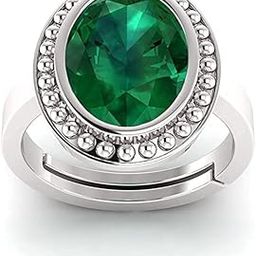 Men's/Women's Emerald Adjustable Silver Panna Ring Certified Loose Gemstone (Green, 8.25 Ratti-image-29