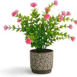 Decor Dost 9 inch Artificial Pink Flower Plant with Designer Pot | Table Decor for Home & Office-image-45