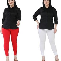 Premium Cotton Body Hugging Ankle Length Legging for Women, Soft and Comfortable Fabric with Elastic Closure, Free Size - Pack of 2pc (Fit Upto 25 to 32 Waist)- Red, White-picture-5