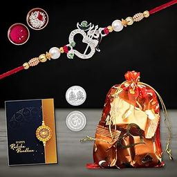 DeoDap Multicolor Bracelet/ Rakhi (K1_F6_E10) & Chocolate | silver mor rakhi| silver chain rakhi| silver sqaure rakhi| | Rakhi for brother with gift | bracelets for men stylish | rakhi combo for brother |-image-85