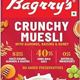 Bagrry's Crunchy Muesli 1.5kg Box| 40% Fibre Rich Oats with Bran | 82% Multi Grains, Almonds, Raisins & Honey | Breakfast Cereal | All Natural Muesli-4